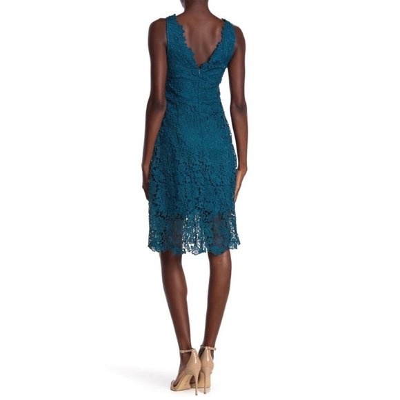ASTR the Label V-Neck Lace Crochet Fit & Flare Teal Dress - Picture 2 of 9